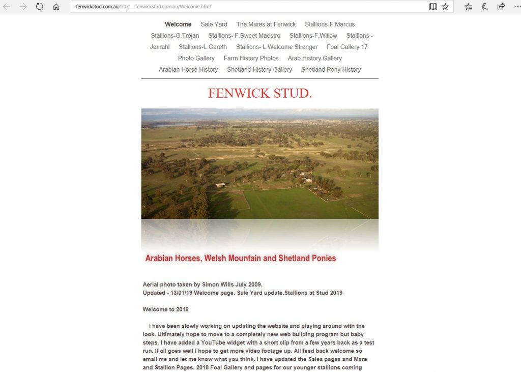 Fenwick Stud (AU). Long time breeder of Pure Crabbet Arabians, and importer of stock directly from Crabbet Stud.