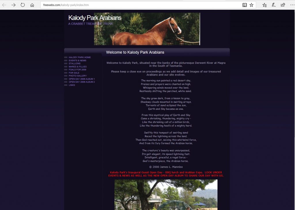 Kalody Park Arabians (AU). Breeding Pure Crabbet Arabians & part-bred Arabians.