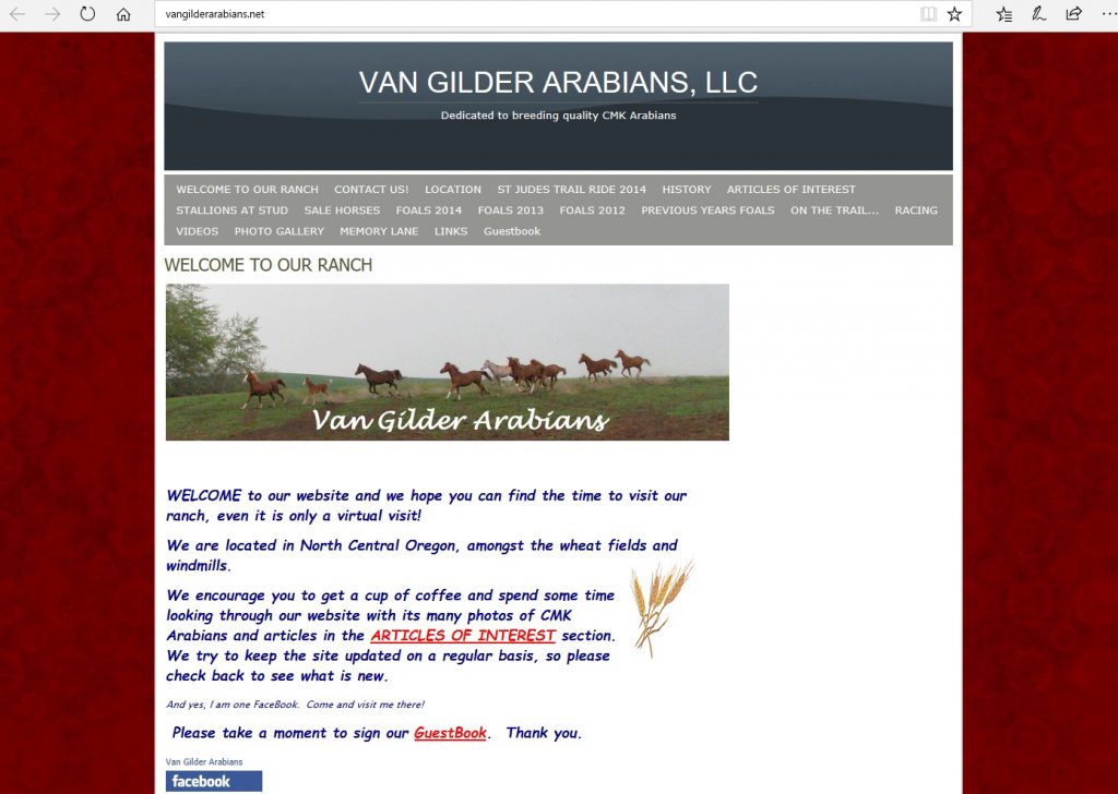 Van Gilder Arabians. Long time breeder of high percentage Crabbet & CMK Arabians that excel in performance disciplines, founded by Marjorie Van Gilder in 1949.